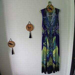 One World Blue and Green Flowy Maxi Dress